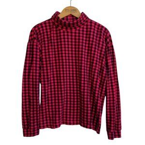 VTG 90s Pink Buffalo Plaid Turtleneck Size XL Puff Sleeve Cropped High Sierra